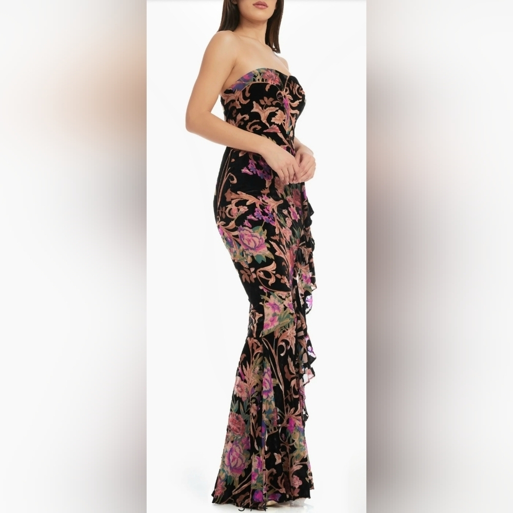 NWT DRESS THE POPULATION PARIS VELVET BURNOUT FLORAL GOWN. - Picture 2 of 9